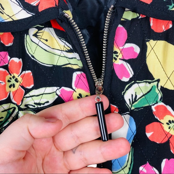 Y2K Funky Flower Fruit Printed Quilted Zip Up Boxy Grunge Picnic Festival Jacket - Picture 10 of 12